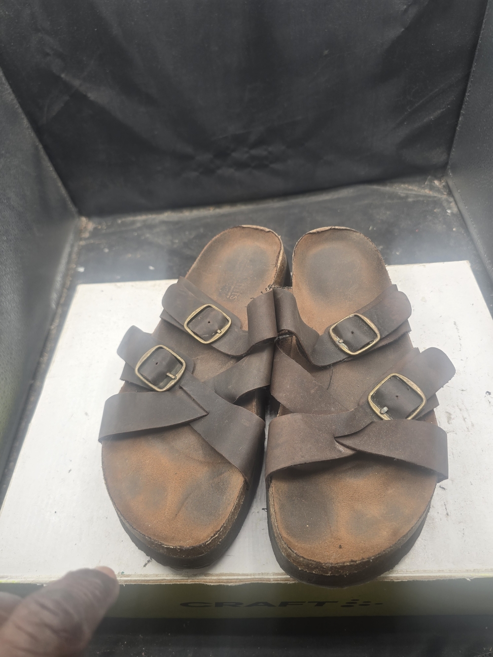Women's Triple-Buckle Brown Leather Sandals